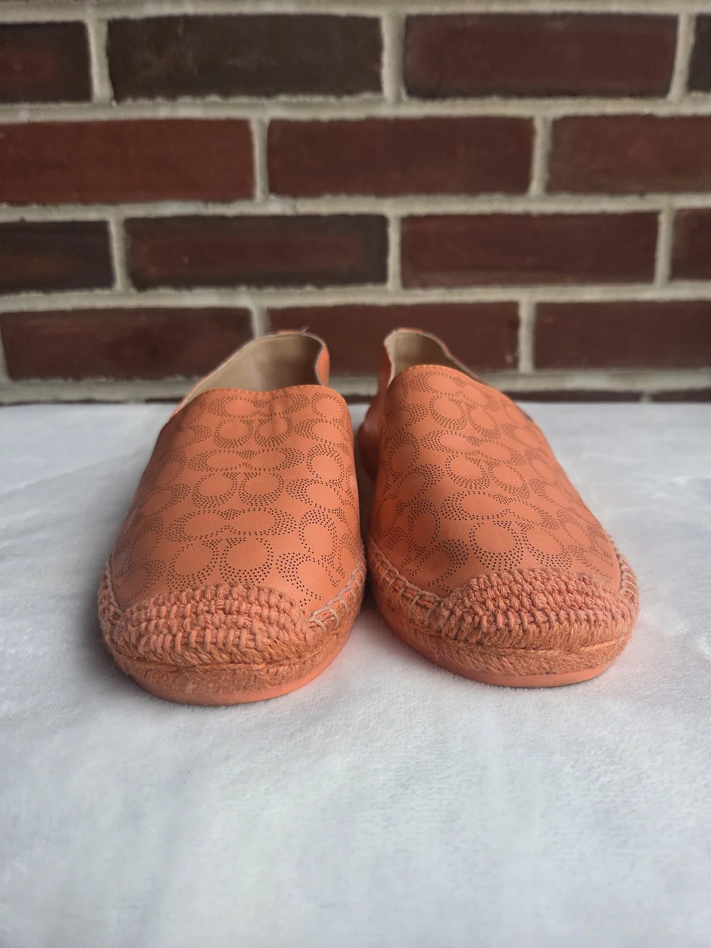 Coach Carley Tangerine Leather Signature Espadrille Flats Women’s US 8